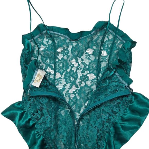 Victorias Secret Vintage Gold Label Floral Sheer Lace Small Green Teddy Lingerie - Picture 9 of 14